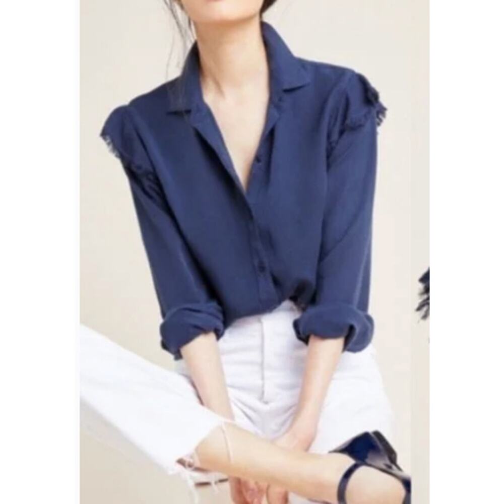 Anthropologie Cloth & Stone Button Down Blouse Top Blue Women Size Small